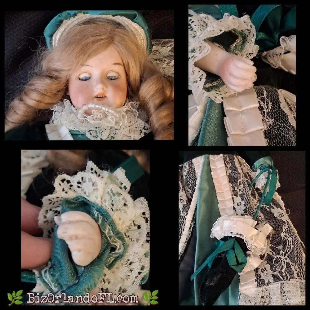 VINTAGE: Armand Mersaille 370 Dark Green Victorian Style Porcelain Doll Germany